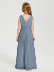 Boho Long Chiffon Bridesmaid Dresses Cascading Skirt Dusty Blue