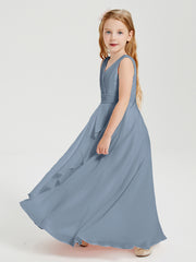 Boho Long Chiffon Bridesmaid Dresses Cascading Skirt Dusty Blue