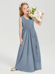 Boho Long Chiffon Bridesmaid Dresses Cascading Skirt Dusty Blue