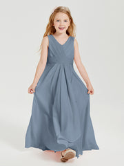 Boho Long Chiffon Bridesmaid Dresses Cascading Skirt Dusty Blue