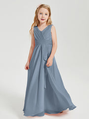 Boho Long Chiffon Bridesmaid Dresses Cascading Skirt Dusty Blue