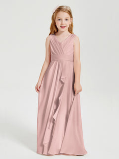 Boho Long Chiffon Bridesmaid Dresses Cascading Skirt Dusty Rose