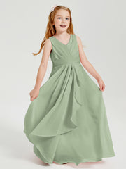 Boho Long Chiffon Bridesmaid Dresses Cascading Skirt Dusty Sage