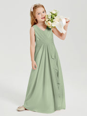 Boho Long Chiffon Bridesmaid Dresses Cascading Skirt Dusty Sage