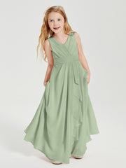 Boho Long Chiffon Bridesmaid Dresses Cascading Skirt Dusty Sage