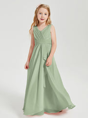 Boho Long Chiffon Bridesmaid Dresses Cascading Skirt Dusty Sage