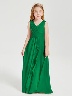 Boho Long Chiffon Bridesmaid Dresses Cascading Skirt Emerald