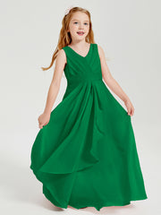 Boho Long Chiffon Bridesmaid Dresses Cascading Skirt Emerald