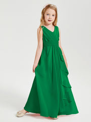 Boho Long Chiffon Bridesmaid Dresses Cascading Skirt Emerald