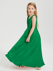 Boho Long Chiffon Bridesmaid Dresses Cascading Skirt Emerald