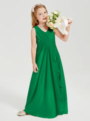 Boho Long Chiffon Bridesmaid Dresses Cascading Skirt Emerald