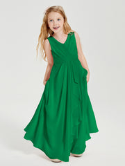 Boho Long Chiffon Bridesmaid Dresses Cascading Skirt Emerald