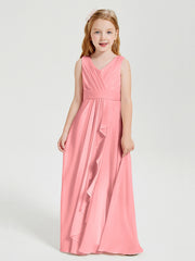 Boho Long Chiffon Bridesmaid Dresses Cascading Skirt Flamingo