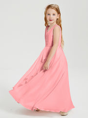 Boho Long Chiffon Bridesmaid Dresses Cascading Skirt Flamingo
