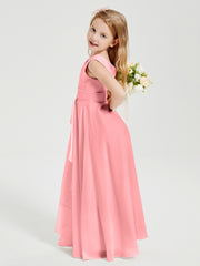 Boho Long Chiffon Bridesmaid Dresses Cascading Skirt Flamingo
