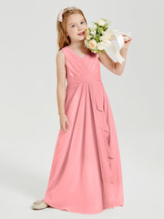 Boho Long Chiffon Bridesmaid Dresses Cascading Skirt Flamingo
