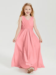 Boho Long Chiffon Bridesmaid Dresses Cascading Skirt Flamingo