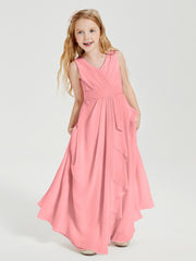 Boho Long Chiffon Bridesmaid Dresses Cascading Skirt Flamingo