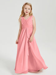 Boho Long Chiffon Bridesmaid Dresses Cascading Skirt Flamingo