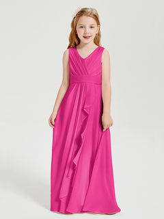 Boho Long Chiffon Bridesmaid Dresses Cascading Skirt Fuchsia