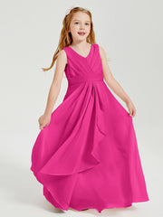Boho Long Chiffon Bridesmaid Dresses Cascading Skirt Fuchsia