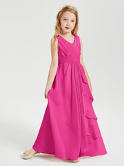 Boho Long Chiffon Bridesmaid Dresses Cascading Skirt Fuchsia