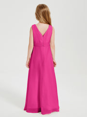 Boho Long Chiffon Bridesmaid Dresses Cascading Skirt Fuchsia