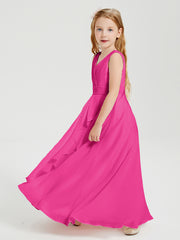 Boho Long Chiffon Bridesmaid Dresses Cascading Skirt Fuchsia