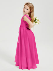 Boho Long Chiffon Bridesmaid Dresses Cascading Skirt Fuchsia