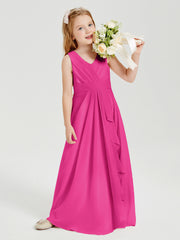 Boho Long Chiffon Bridesmaid Dresses Cascading Skirt Fuchsia