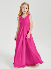 Boho Long Chiffon Bridesmaid Dresses Cascading Skirt Fuchsia