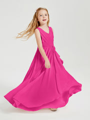 Boho Long Chiffon Bridesmaid Dresses Cascading Skirt Fuchsia