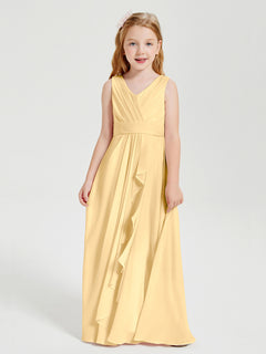 Boho Long Chiffon Bridesmaid Dresses Cascading Skirt Gold