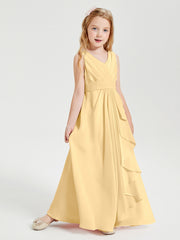 Boho Long Chiffon Bridesmaid Dresses Cascading Skirt Gold