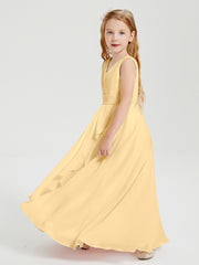 Boho Long Chiffon Bridesmaid Dresses Cascading Skirt Gold