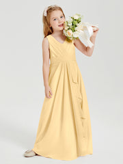 Boho Long Chiffon Bridesmaid Dresses Cascading Skirt Gold