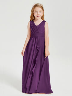 Boho Long Chiffon Bridesmaid Dresses Cascading Skirt Grape