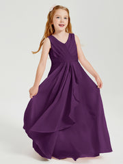 Boho Long Chiffon Bridesmaid Dresses Cascading Skirt Grape