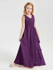 Boho Long Chiffon Bridesmaid Dresses Cascading Skirt Grape