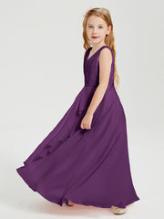 Boho Long Chiffon Bridesmaid Dresses Cascading Skirt Grape