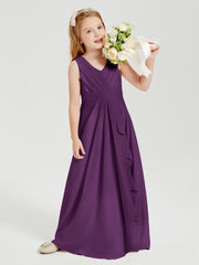 Boho Long Chiffon Bridesmaid Dresses Cascading Skirt Grape
