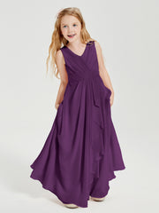 Boho Long Chiffon Bridesmaid Dresses Cascading Skirt Grape