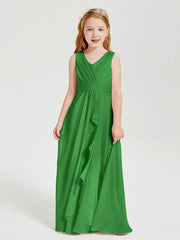 Boho Long Chiffon Bridesmaid Dresses Cascading Skirt Green