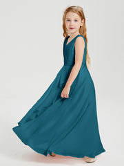 Boho Long Chiffon Bridesmaid Dresses Cascading Skirt Ink Blue