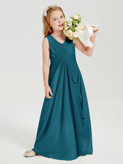 Boho Long Chiffon Bridesmaid Dresses Cascading Skirt Ink Blue