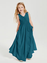 Boho Long Chiffon Bridesmaid Dresses Cascading Skirt Ink Blue