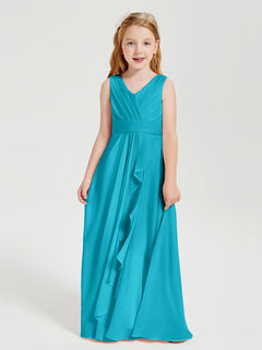 Boho Long Chiffon Bridesmaid Dresses Cascading Skirt Jade