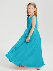 Boho Long Chiffon Bridesmaid Dresses Cascading Skirt Jade