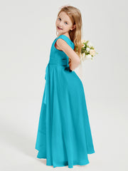 Boho Long Chiffon Bridesmaid Dresses Cascading Skirt Jade
