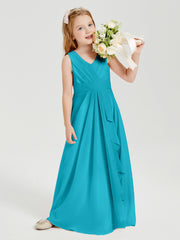 Boho Long Chiffon Bridesmaid Dresses Cascading Skirt Jade